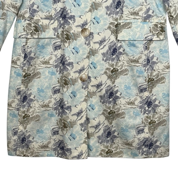 Old Navy Blue Floral Trench Coat Women’s Large – Vintage Y2K Spring Jacket - Picture 4 of 14